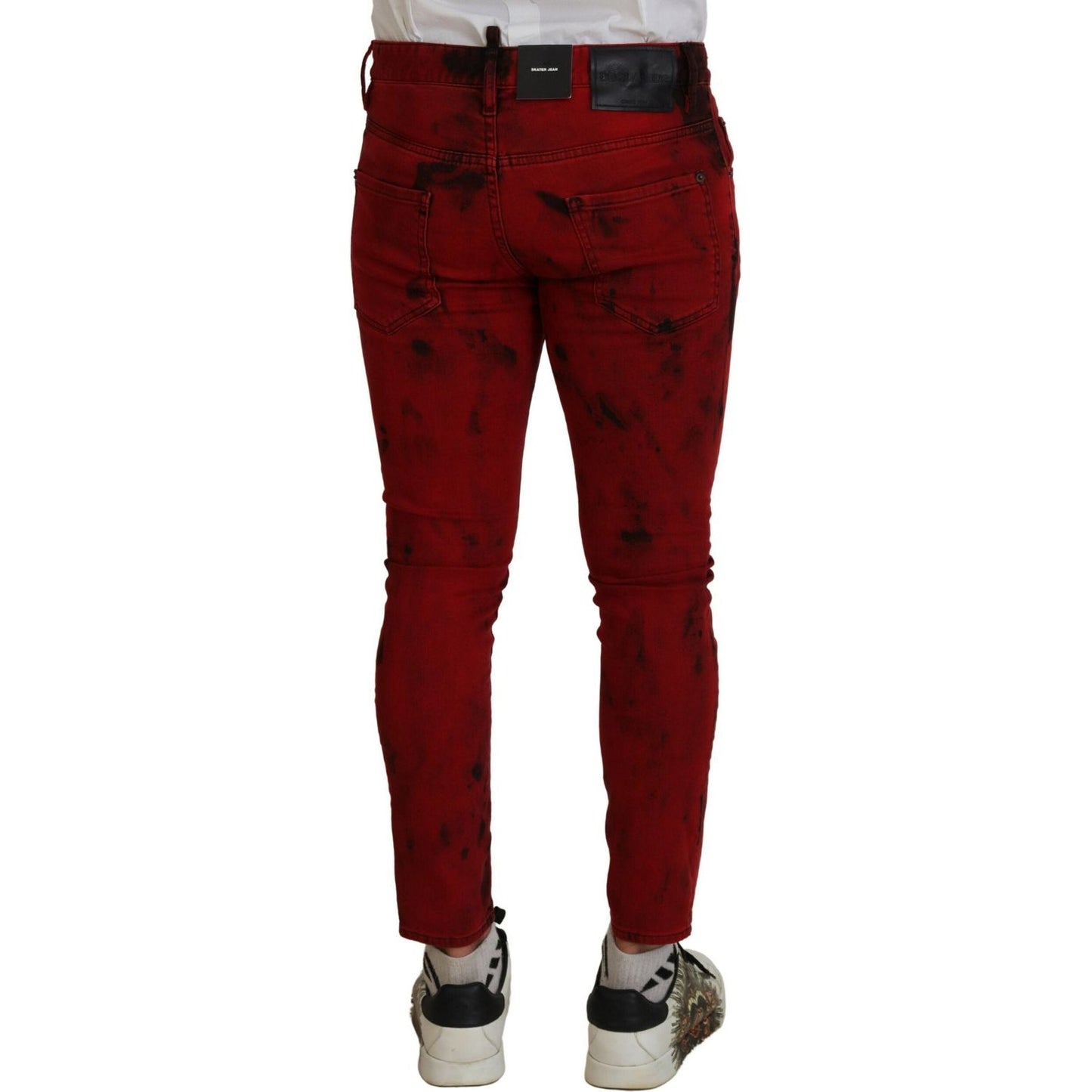 Red Cotton Tie Dye Skinny Casual Denim Jeans