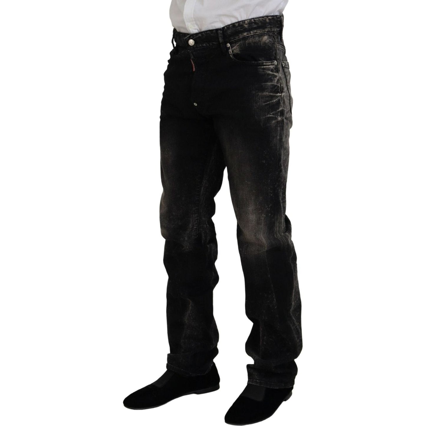 Black Washed Cotton Straight Fit Casual Denim Jeans