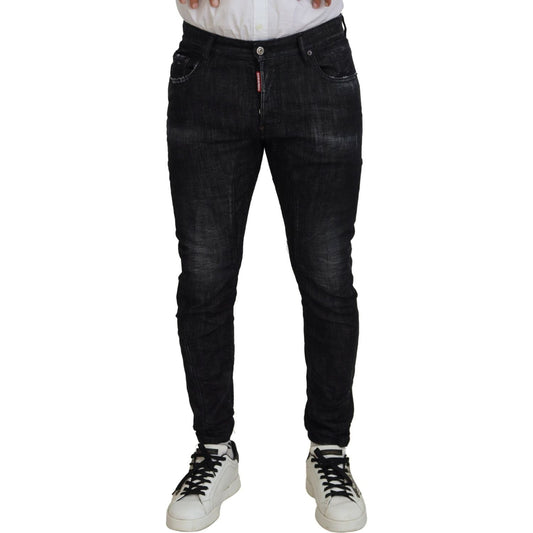 Black Washed Cotton Skinny Casual Men Denim Jeans