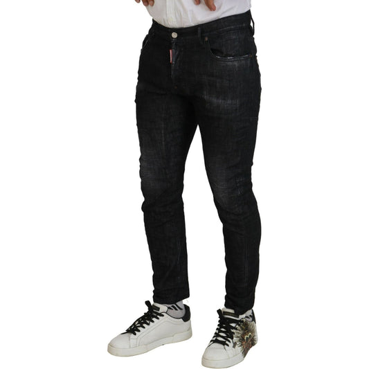 Black Washed Cotton Skinny Casual Men Denim Jeans