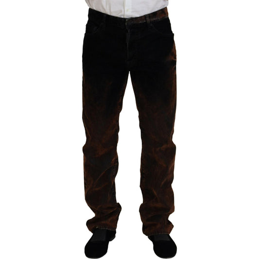 Brown Washed Cotton Straight Fit Casual Denim Jeans