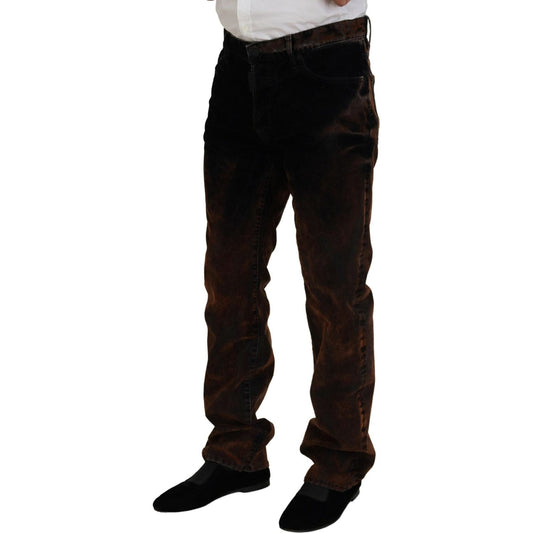 Brown Washed Cotton Straight Fit Casual Denim Jeans