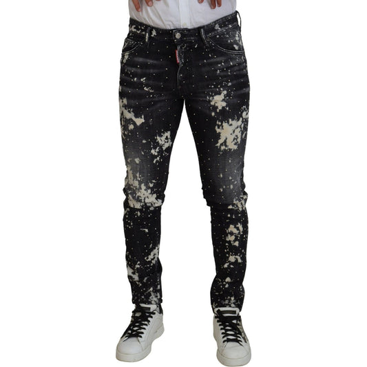 Black Washed White Color Splash Casual Denim Jeans