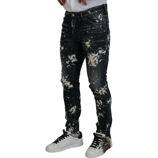 Black Washed White Color Splash Casual Denim Jeans