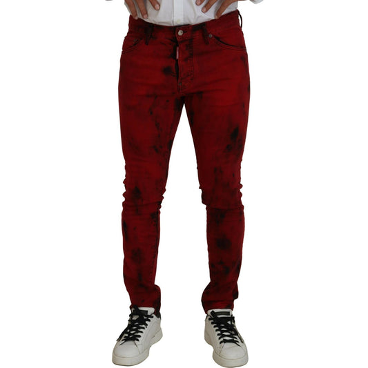 Red Cotton Tie Dye Skinny Casual Men Denim Jeans