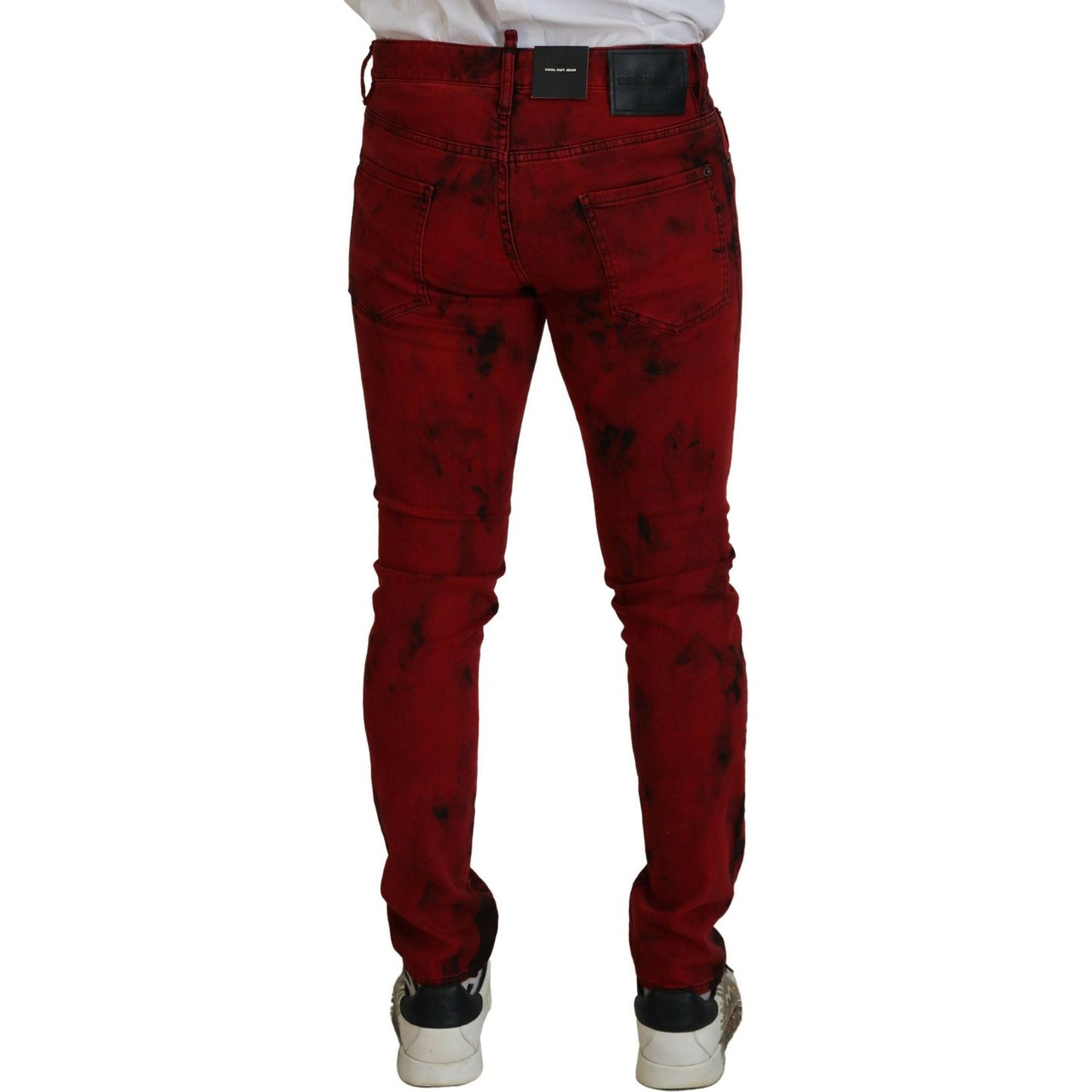 Red Cotton Tie Dye Skinny Casual Men Denim Jeans