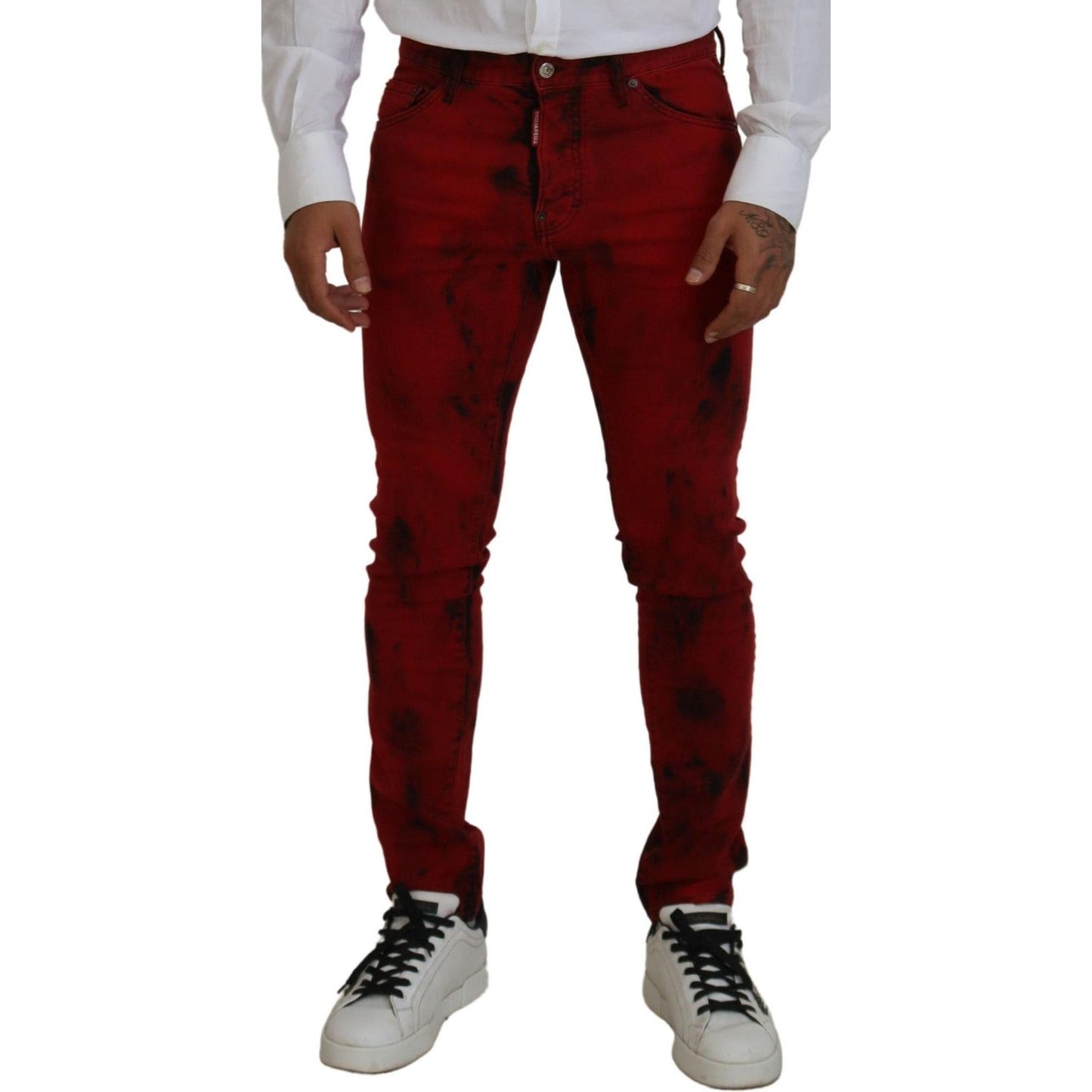 Red Cotton Tie Dye Skinny Casual Men Denim Jeans