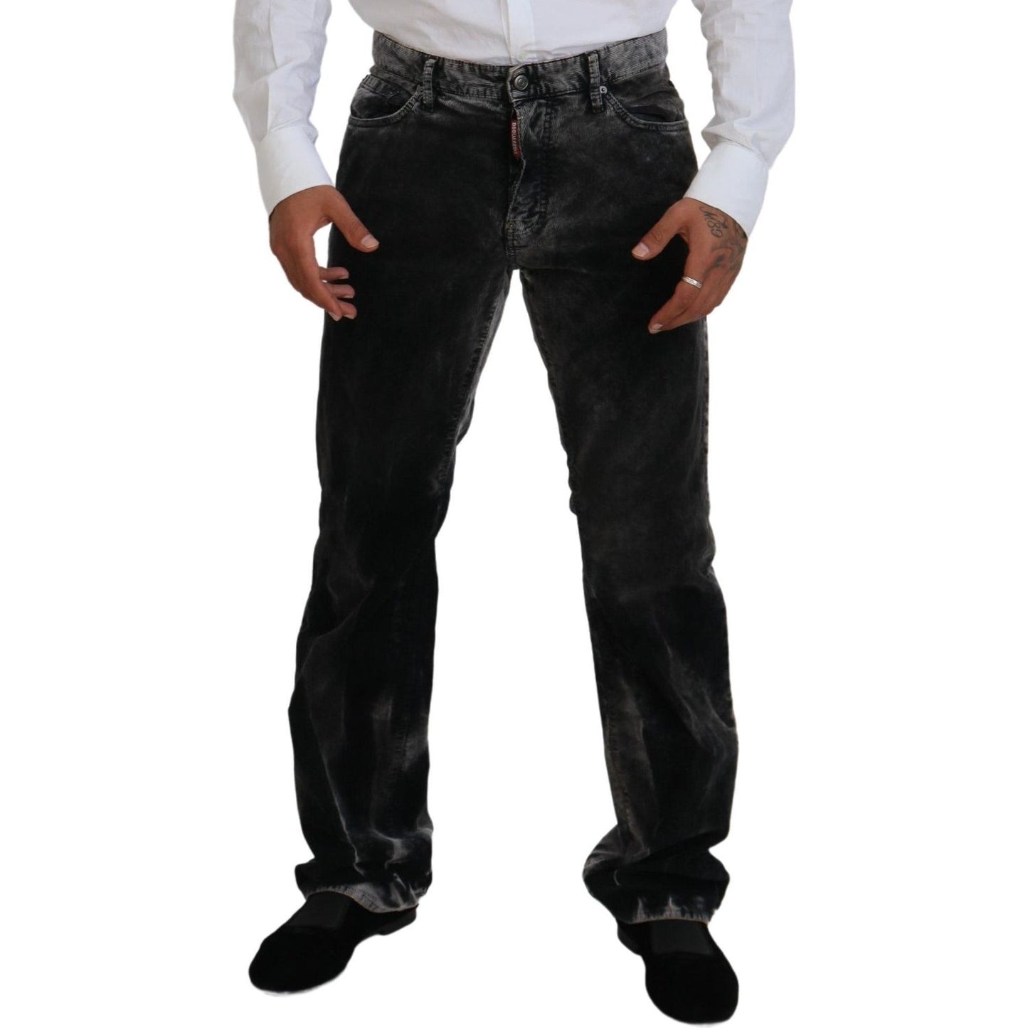 Gray Cotton Corduroy Straight Fit Men Denim Jeans