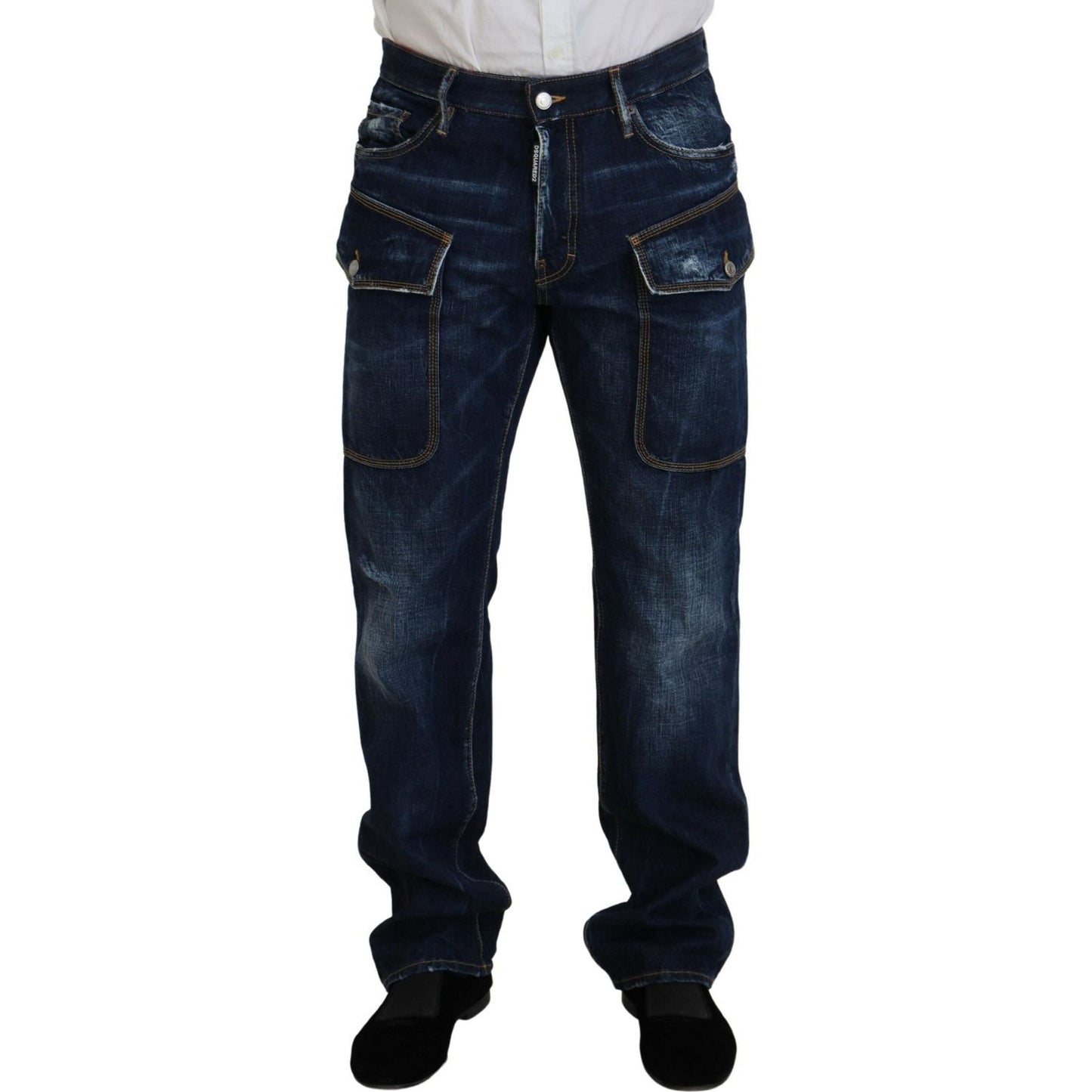 Blue Washed Cotton Cargo Casual Men Denim Jeans