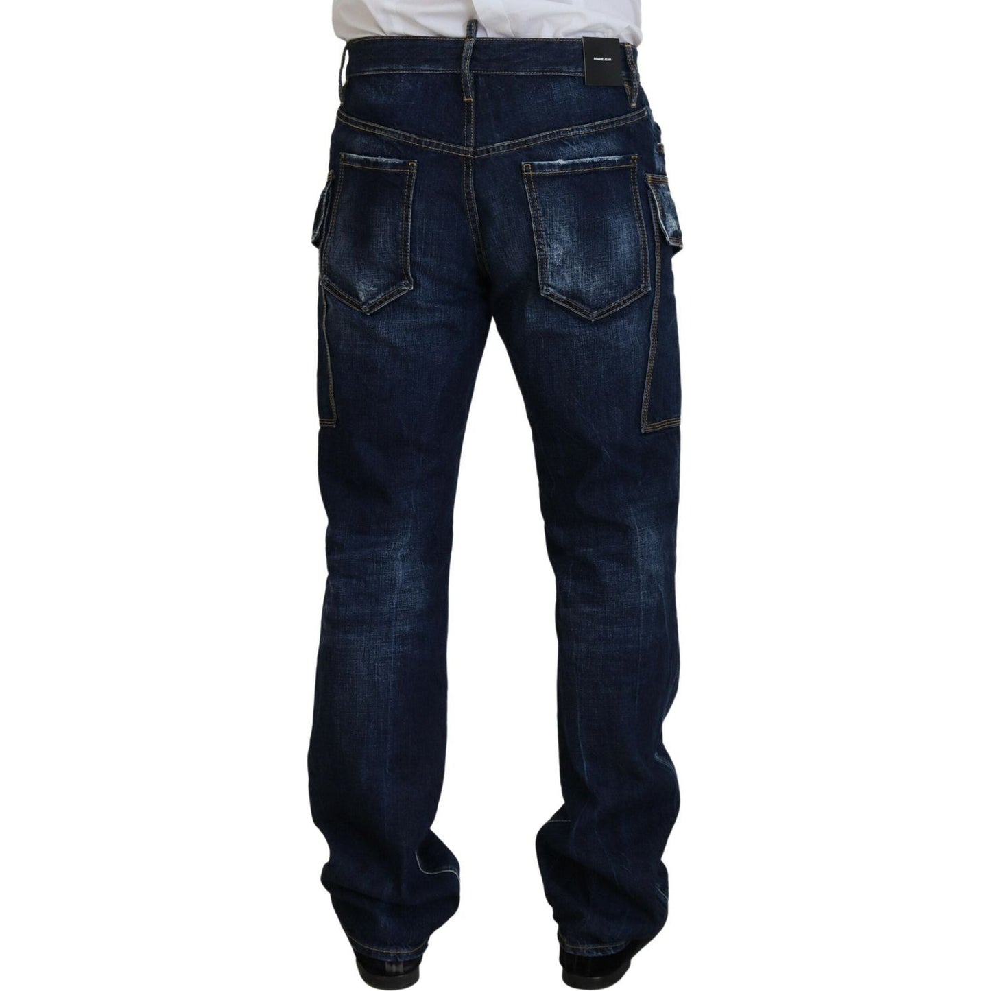 Blue Washed Cotton Cargo Casual Men Denim Jeans