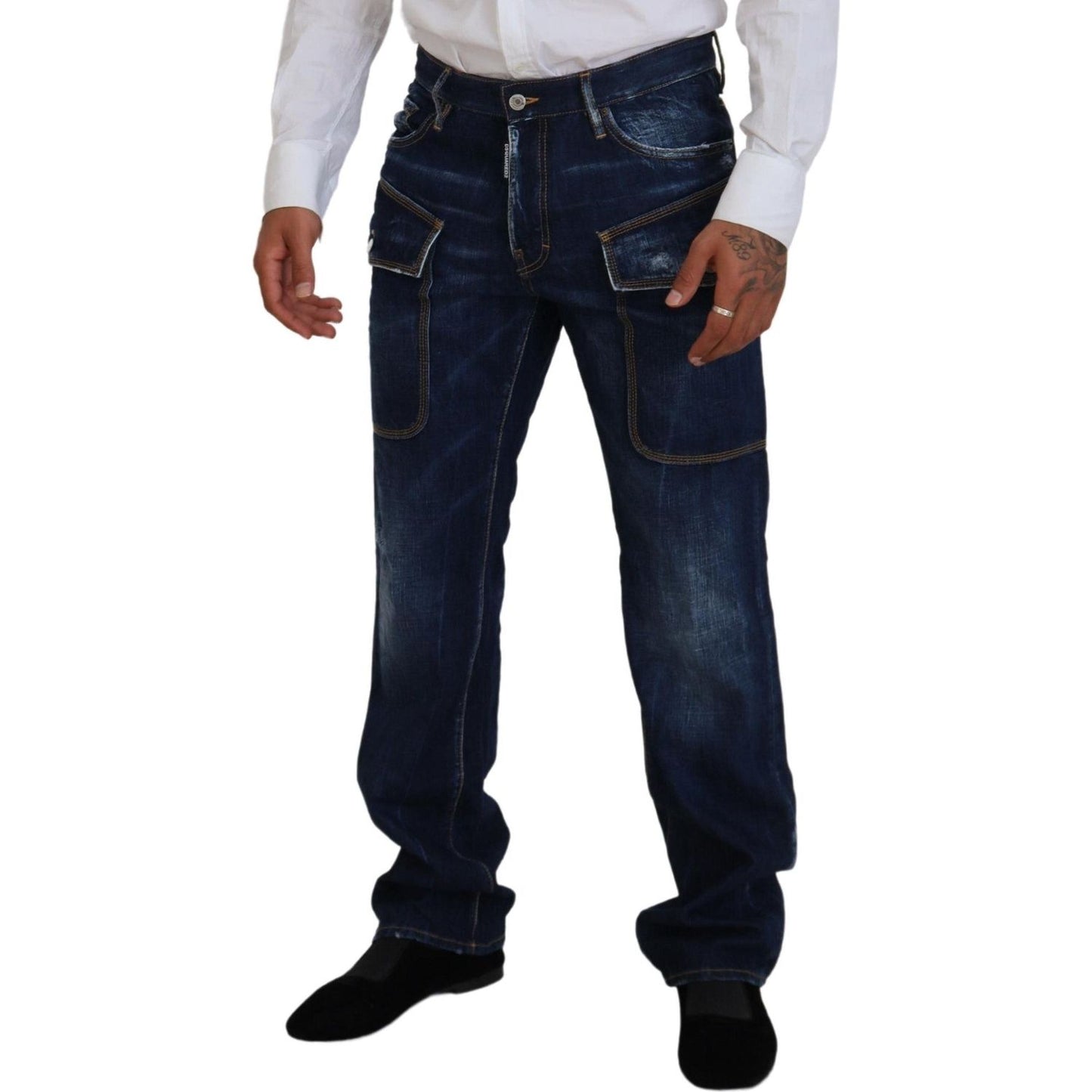 Blue Washed Cotton Cargo Casual Men Denim Jeans