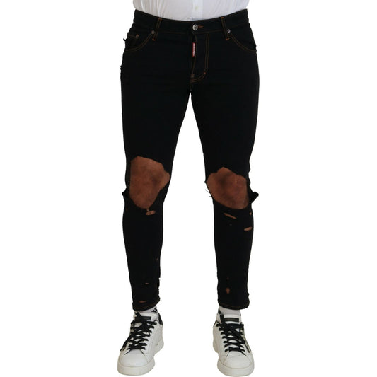 Black Cotton Tattered Skinny Casual Denim Jeans