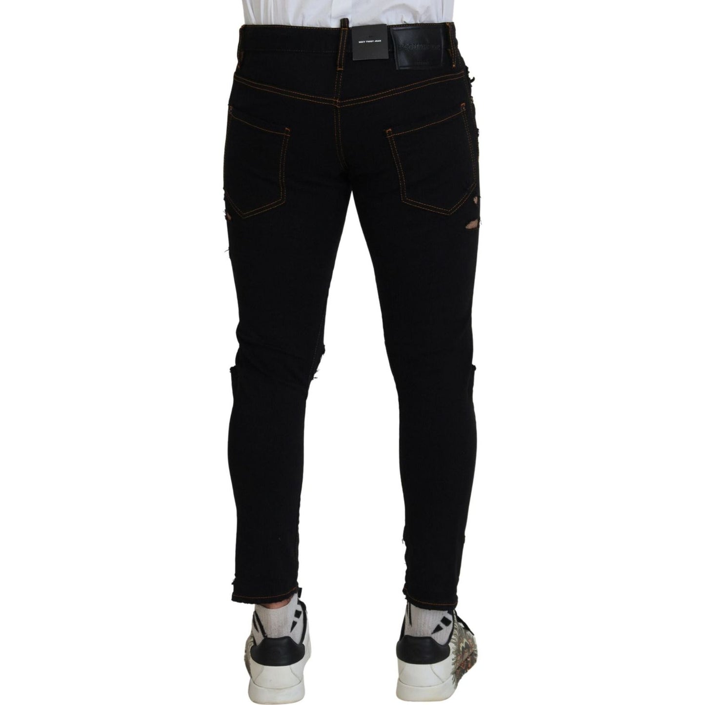 Black Cotton Tattered Skinny Casual Denim Jeans