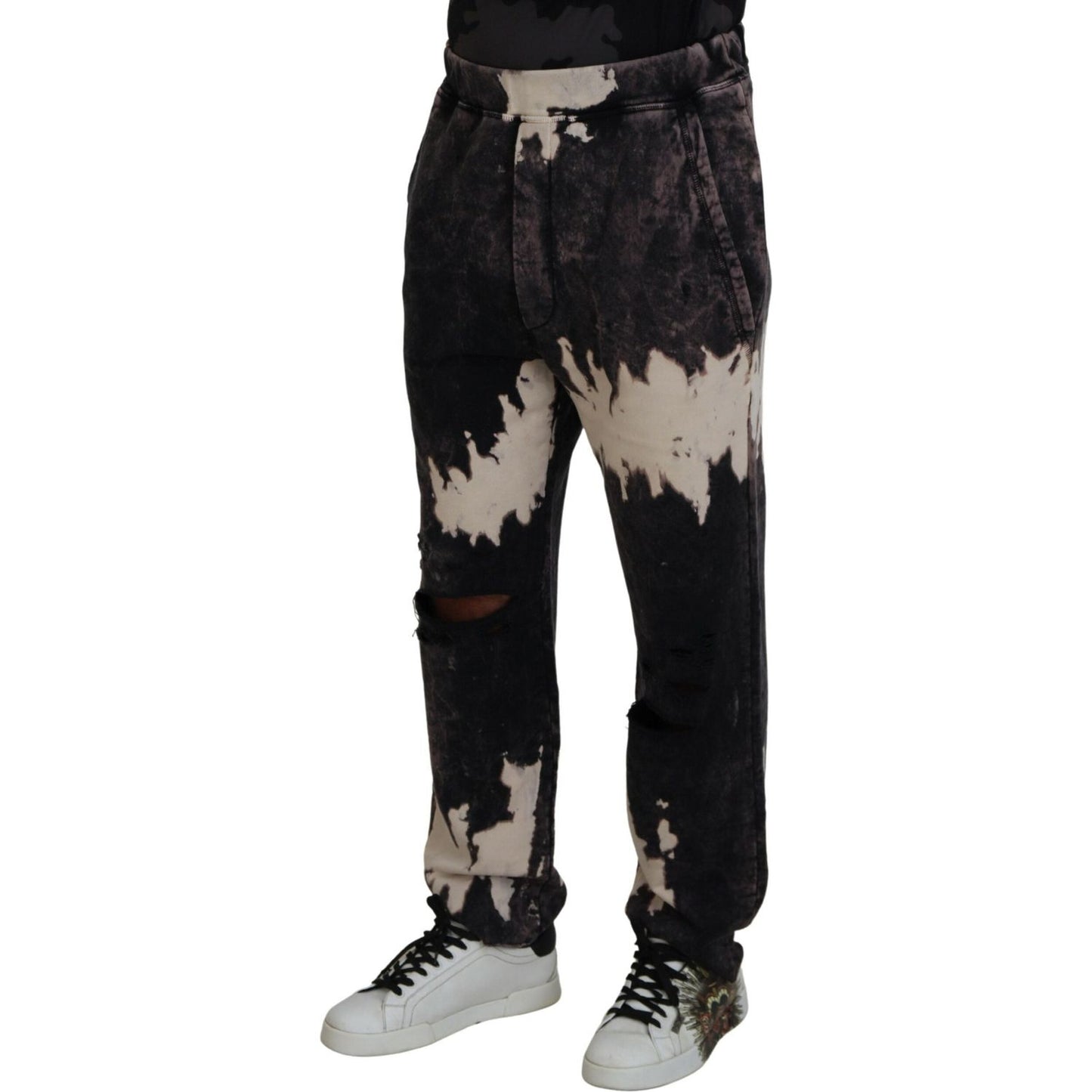 Gray Washed Tie Dye Tattered Men Pants