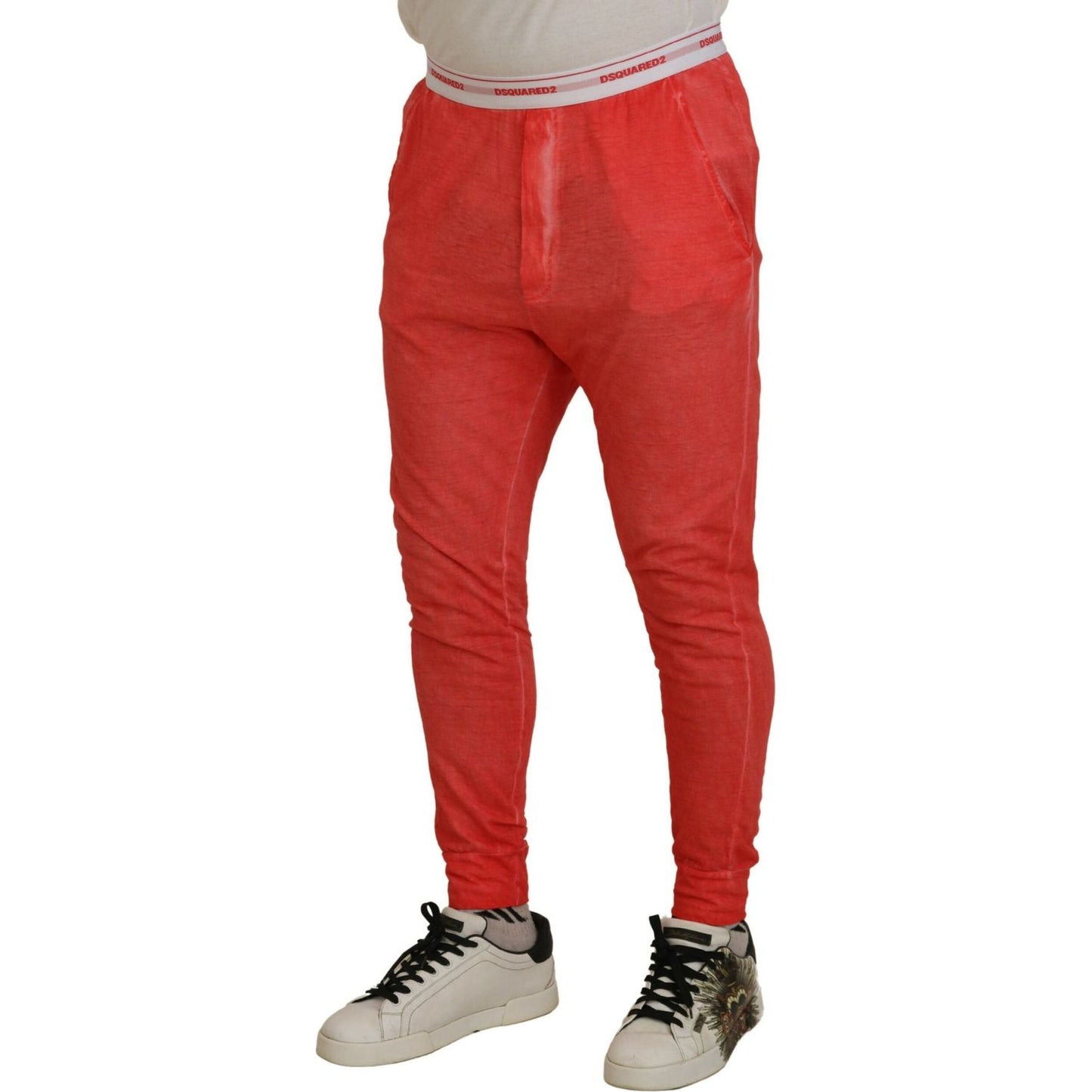 Orange Cotton Elastic Waist Logo Men Pants