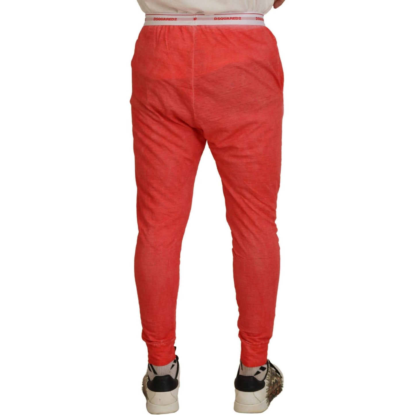 Orange Cotton Elastic Waist Logo Men Pants