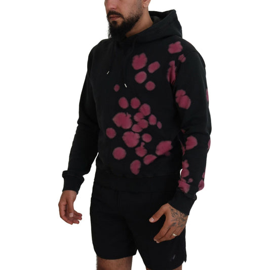 Black Tie Dye Cotton Hooded Sweatshirt Sweater