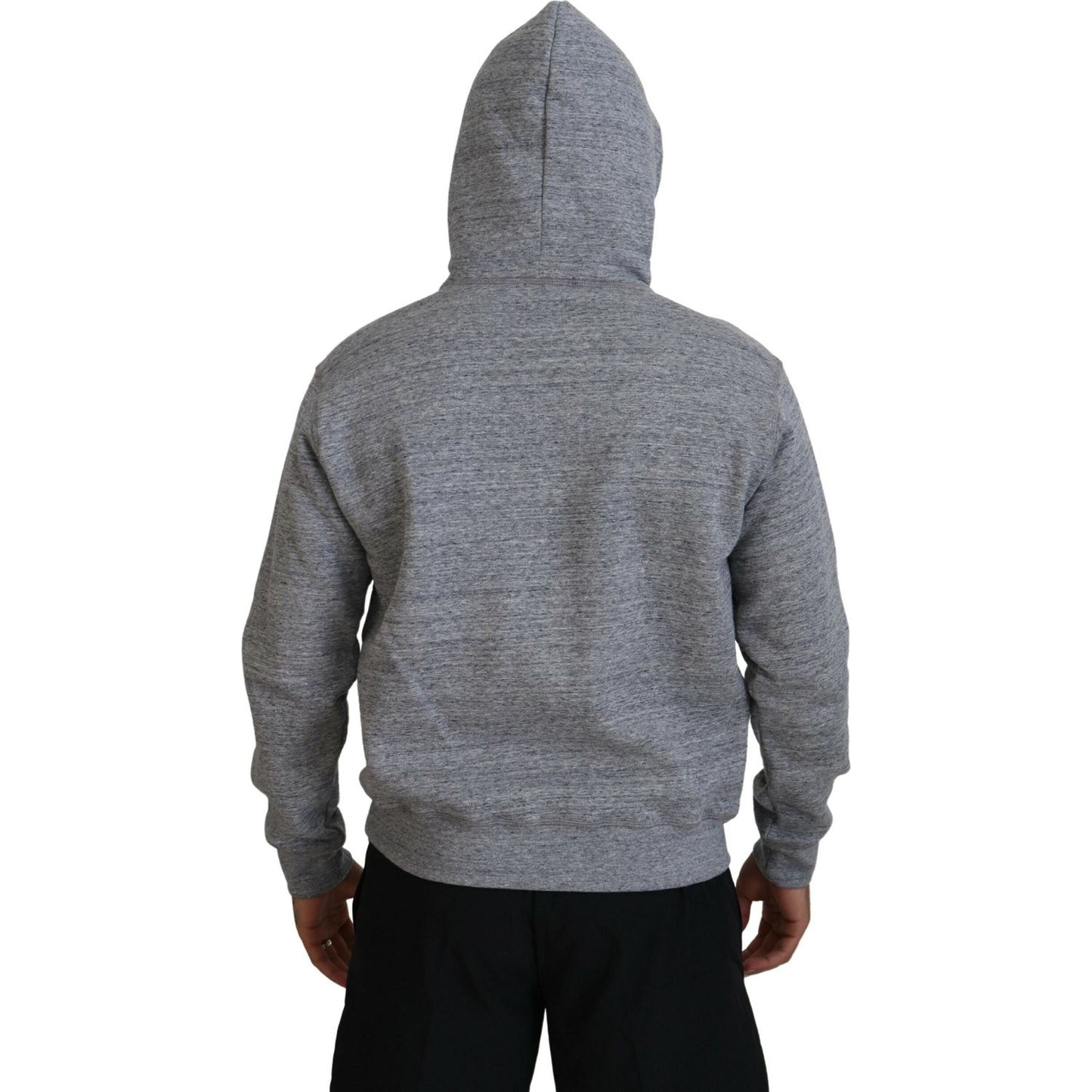 Gray Cotton Hooded Printed Men Pullover Sweater