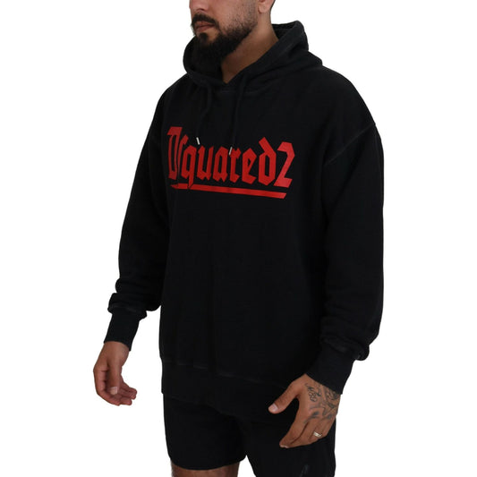 Dsquared² Black Cotton Hooded Printed Men Pullover Sweater Dsquared²