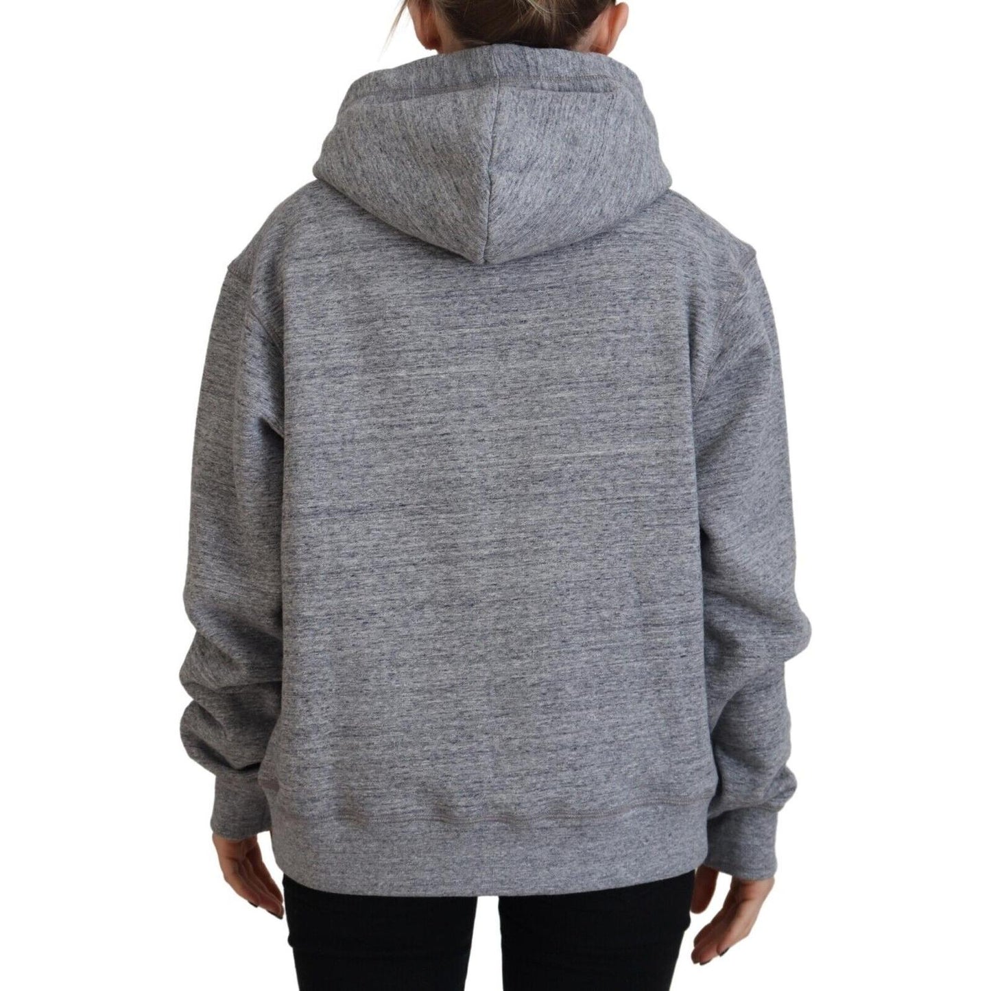 Gray Logo Printed Hooded Women Long Sleeve Sweater