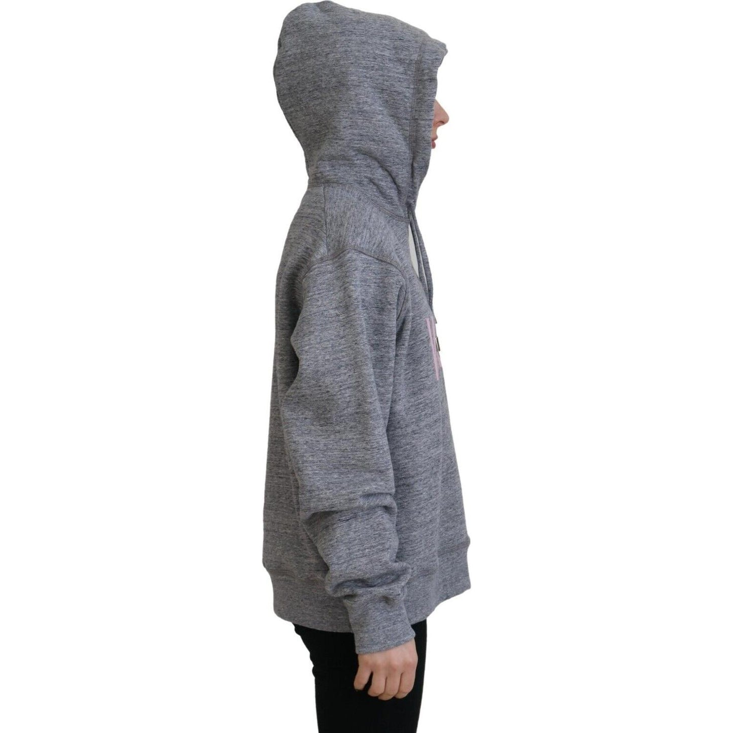 Gray Logo Printed Hooded Women Long Sleeve Sweater