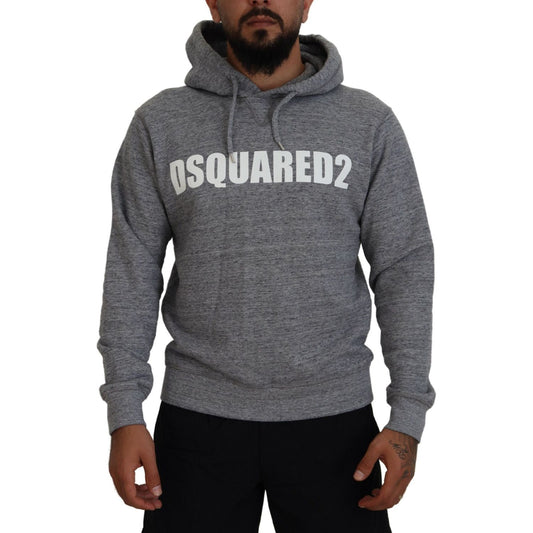 Gray Cotton Hooded Logo Print Men Pullover Sweater