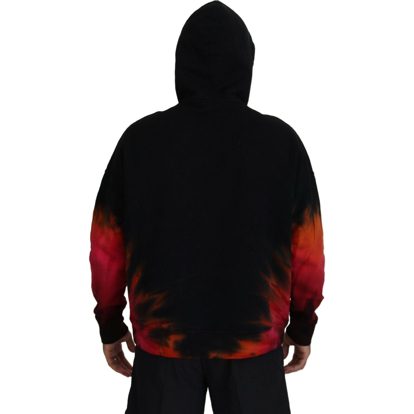 Black Red Cotton Hooded Tie Dye Pullover Sweater