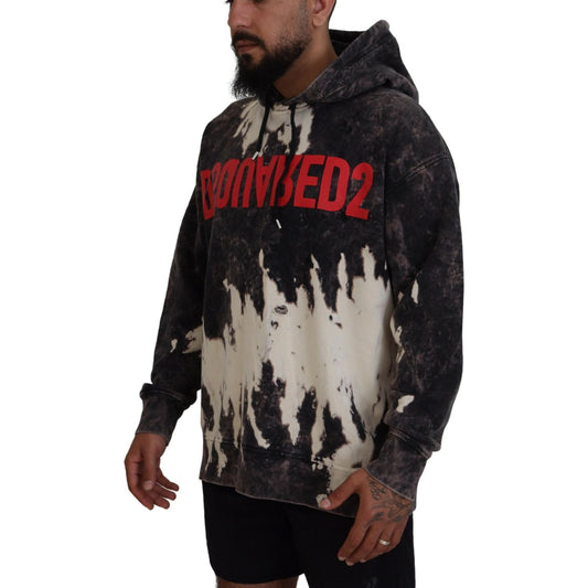 Gray Wash Hooded Printed Men Pullover Sweater