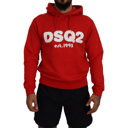 Red Cotton Hooded Printed Men Pullover Sweater