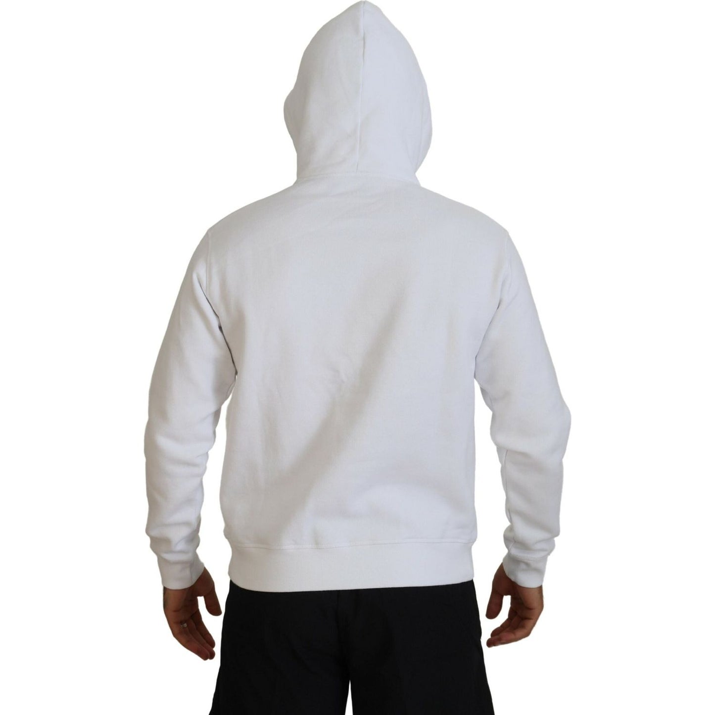 White Cotton Hooded Printed Pullover Sweater