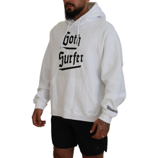 White Cotton Hooded Printed Men Pullover Sweater