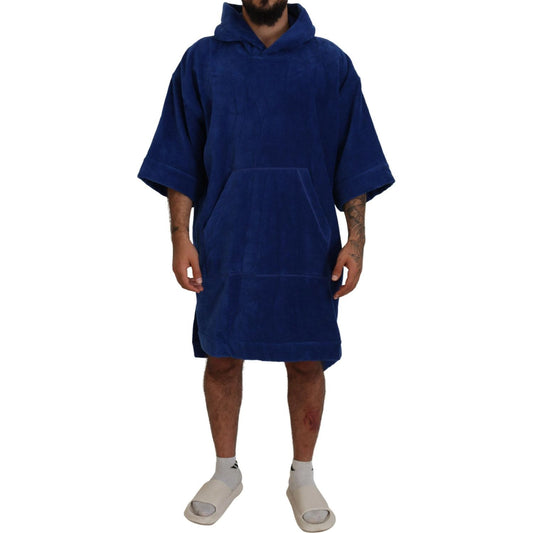 Blue Poncho Men Hooded Beachwear Changing Robe