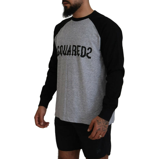 Two Tone Printed Long Sleeves Crew Neck T-shirt