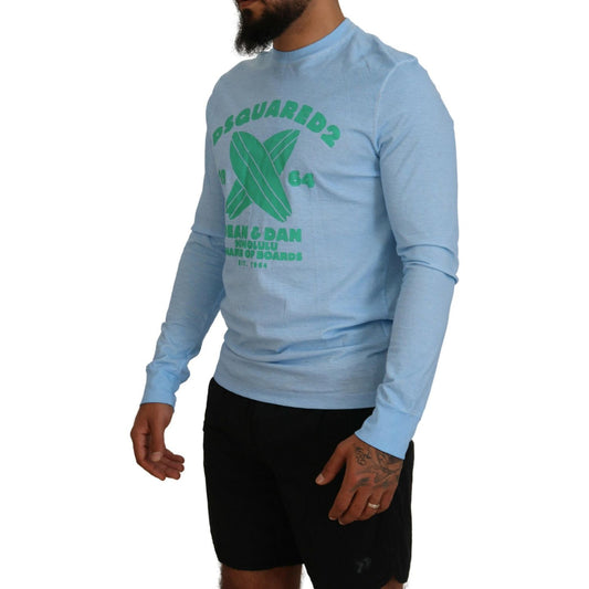 Light Blue Printed Long Sleeves Men Sweater