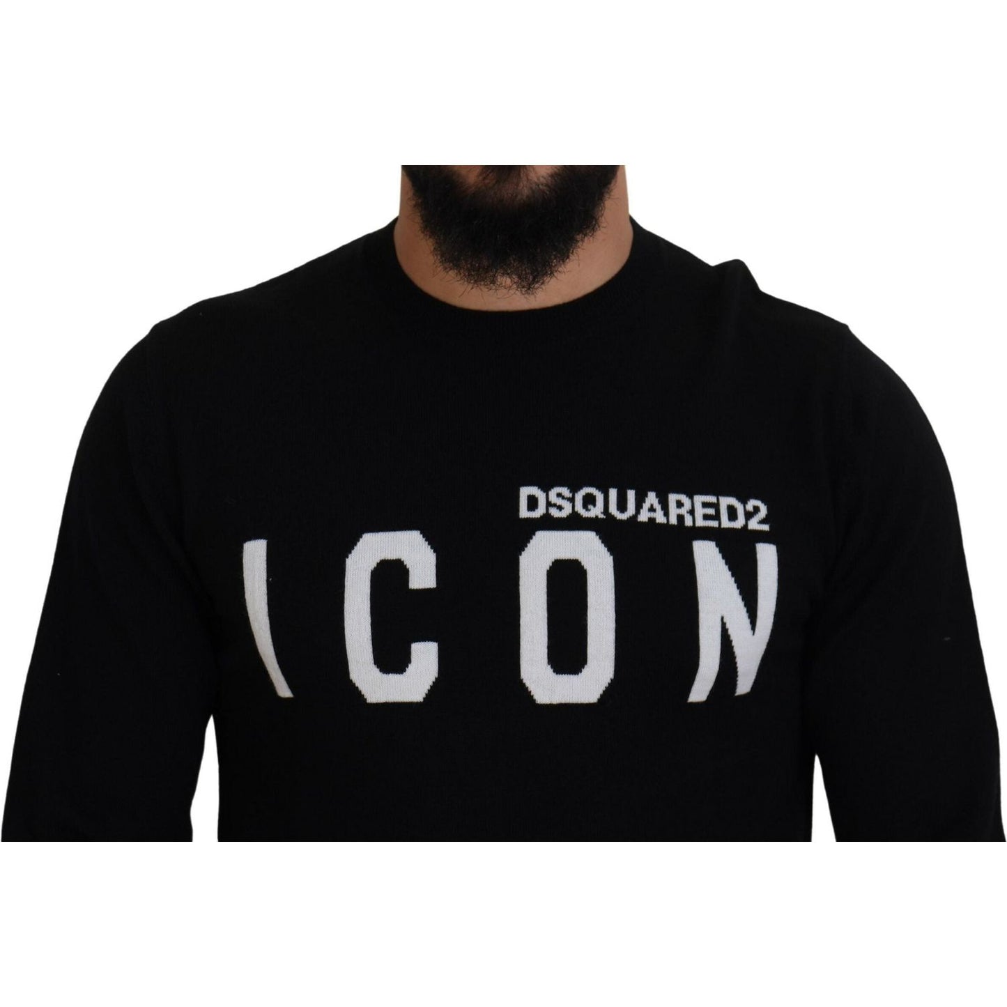 Black Logo Print Long Sleeves Men Pullover Sweater