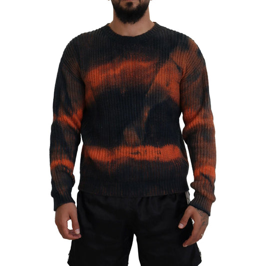 Black Orange Cotton Tie Dye Men Pullover Sweater