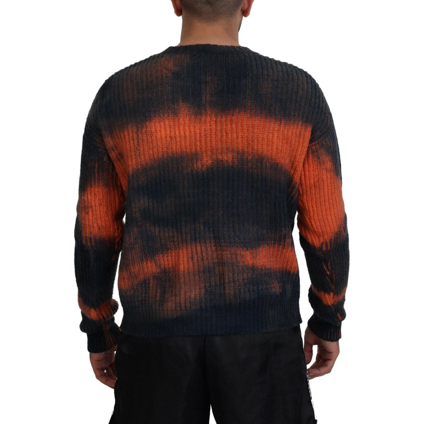 Black Orange Cotton Tie Dye Men Pullover Sweater