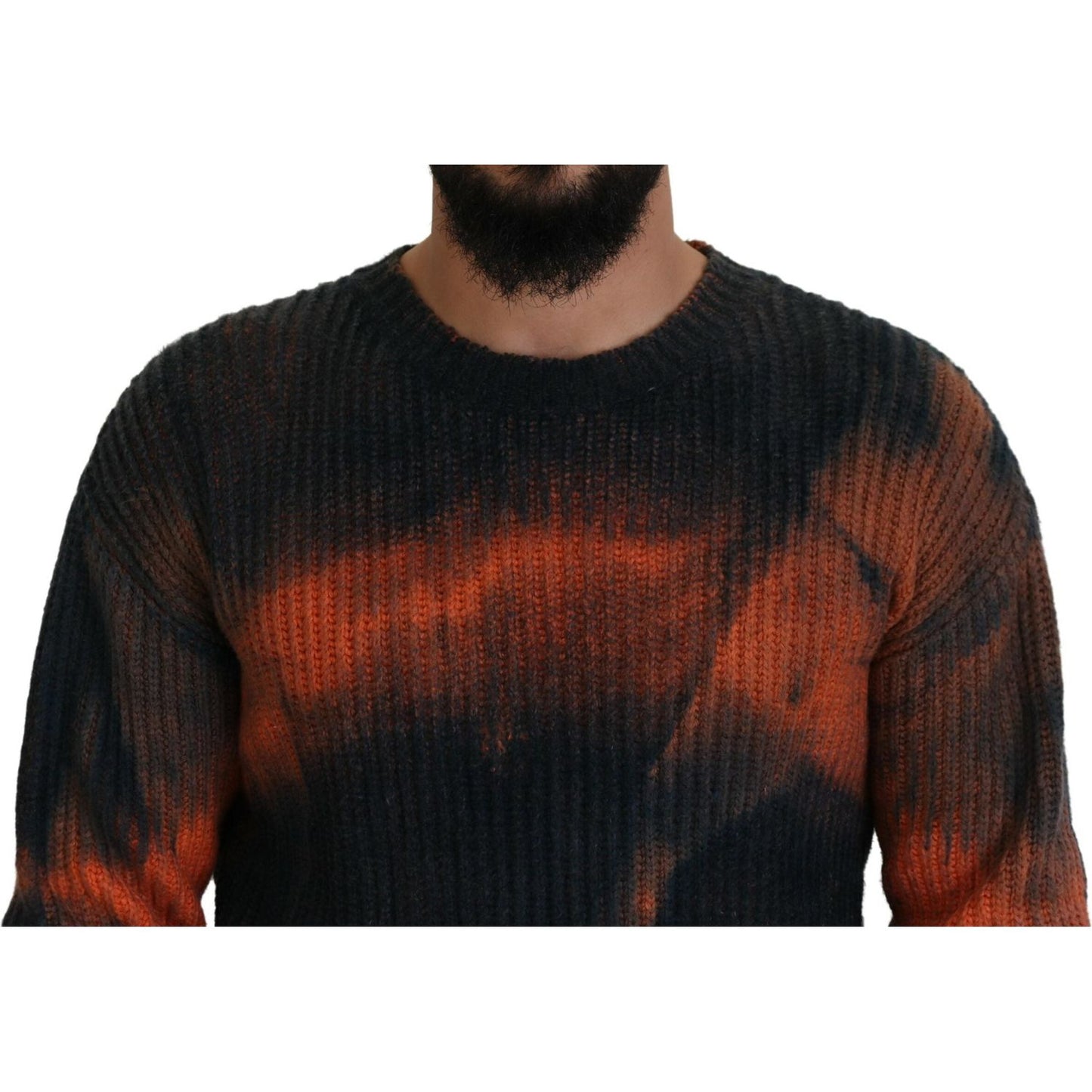 Black Orange Cotton Tie Dye Men Pullover Sweater