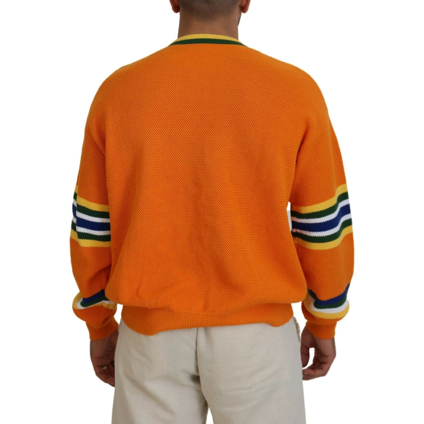 Orange Printed Long Sleeves Men Pullover Sweater