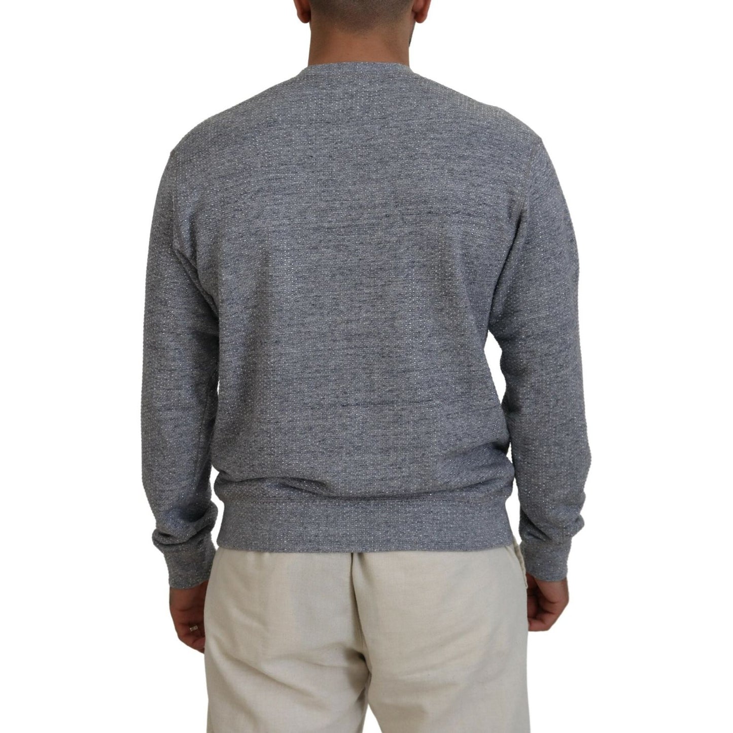 Gray Crystal Embellishment Men Pullover Sweater