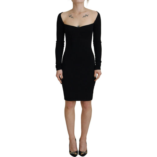 Black Viscose Long Sleeves Bodycon Sheath Dress