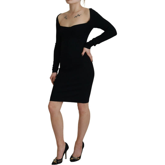 Black Viscose Long Sleeves Bodycon Sheath Dress