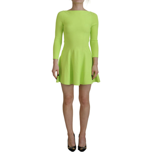 Green Viscose Long Sleeve A-line Sheath Mini Dress