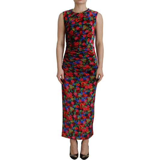 Multicolor Floral Bodycon Ruched Maxi Dress