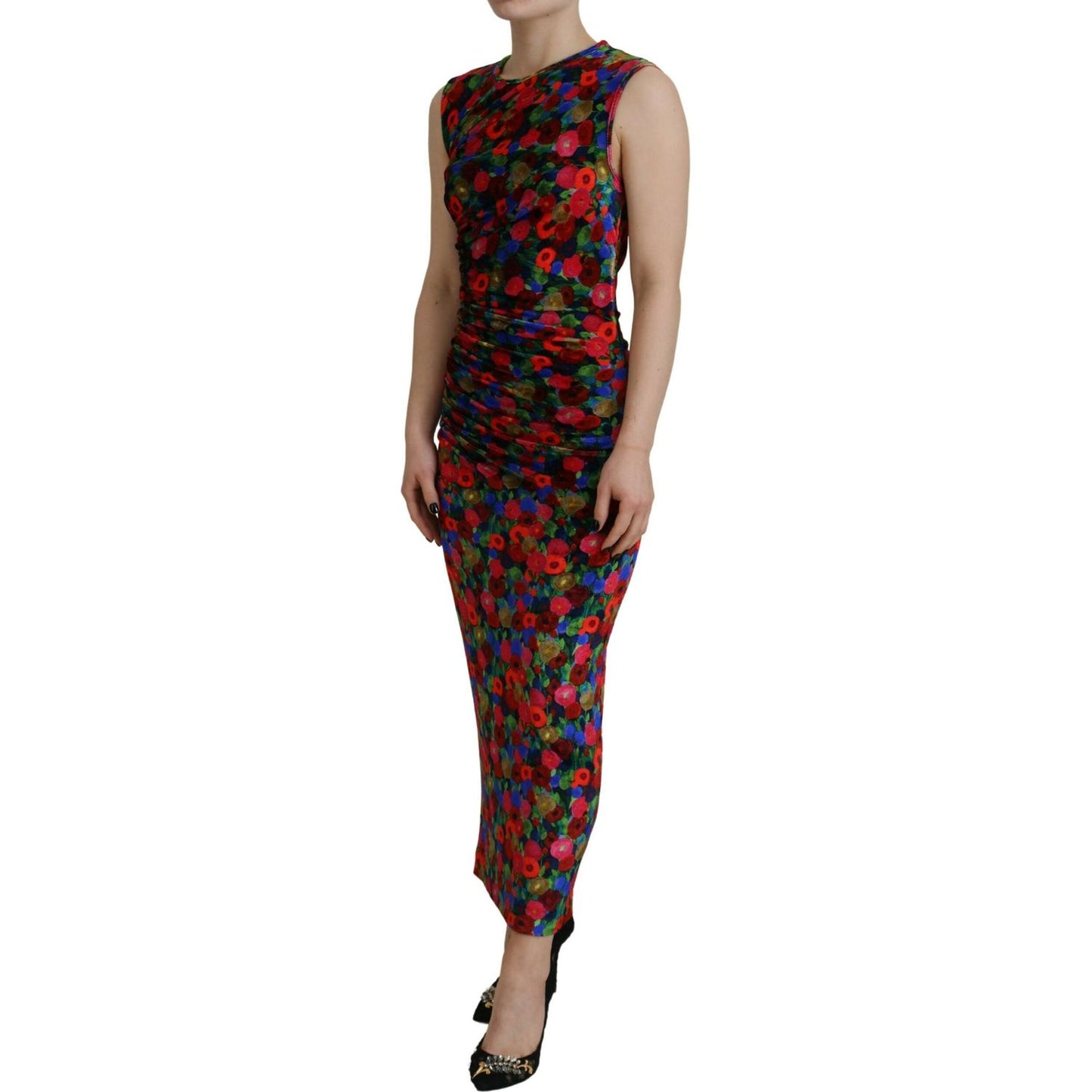 Multicolor Floral Bodycon Ruched Maxi Dress