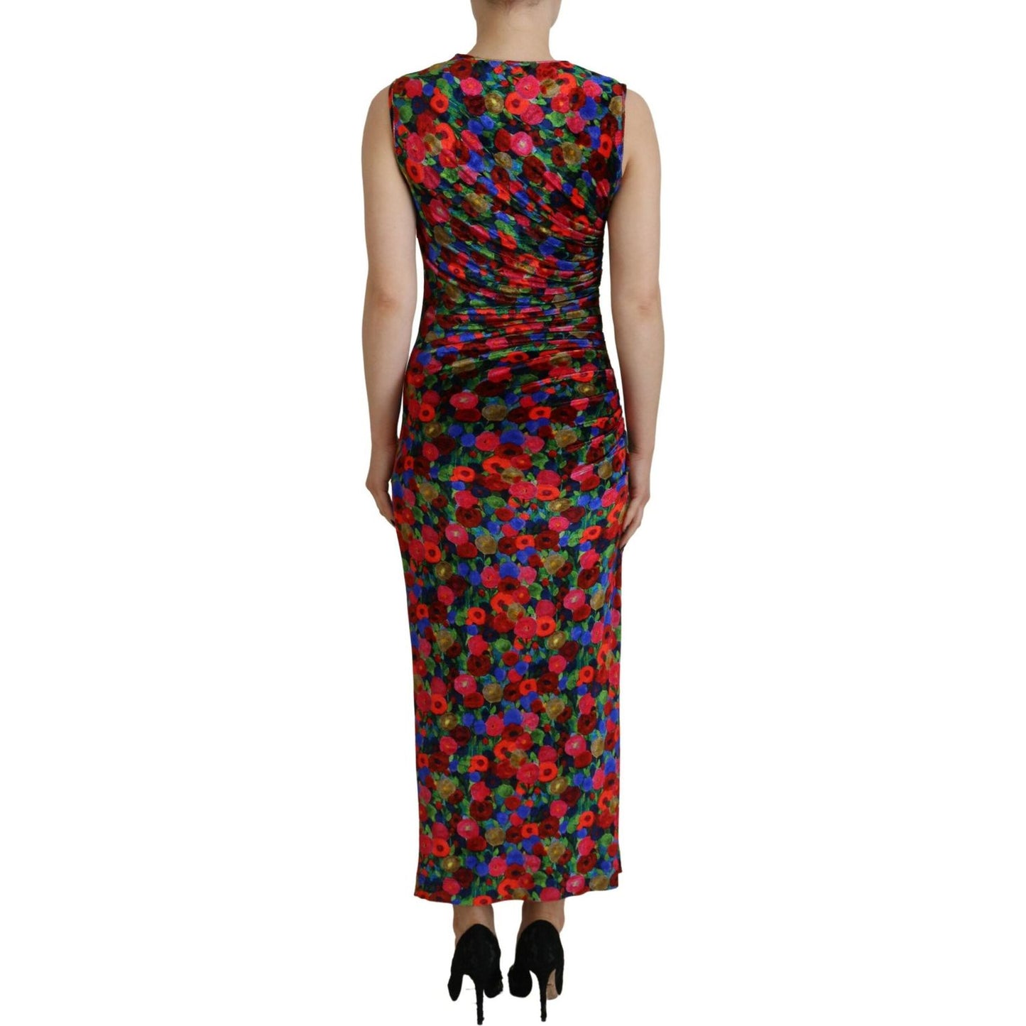 Multicolor Floral Bodycon Ruched Maxi Dress