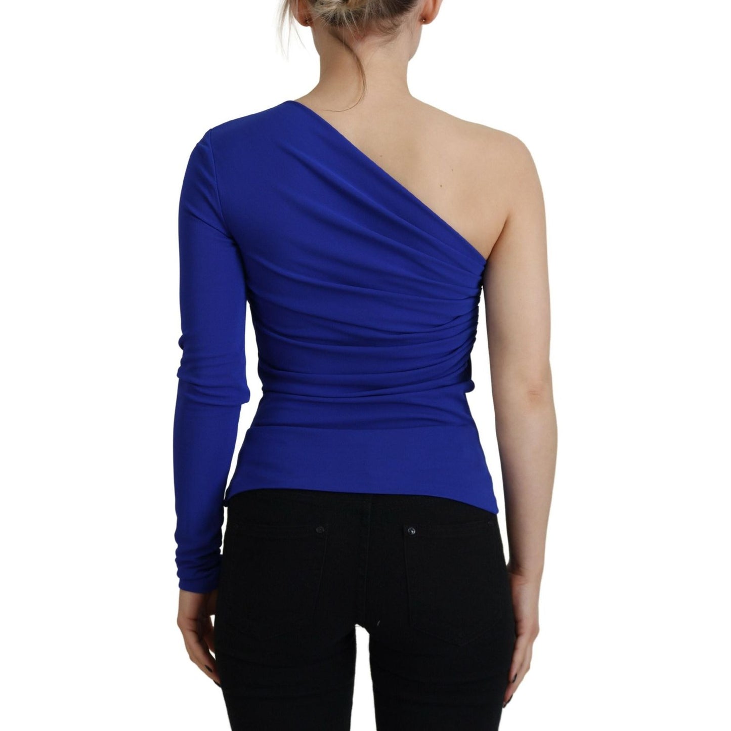 Blue Viscose One Shoulder Slim Fit Blouse Top