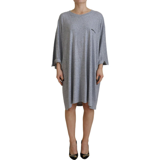 Gray Crystal Embellished Cotton Long Sleeves Dress