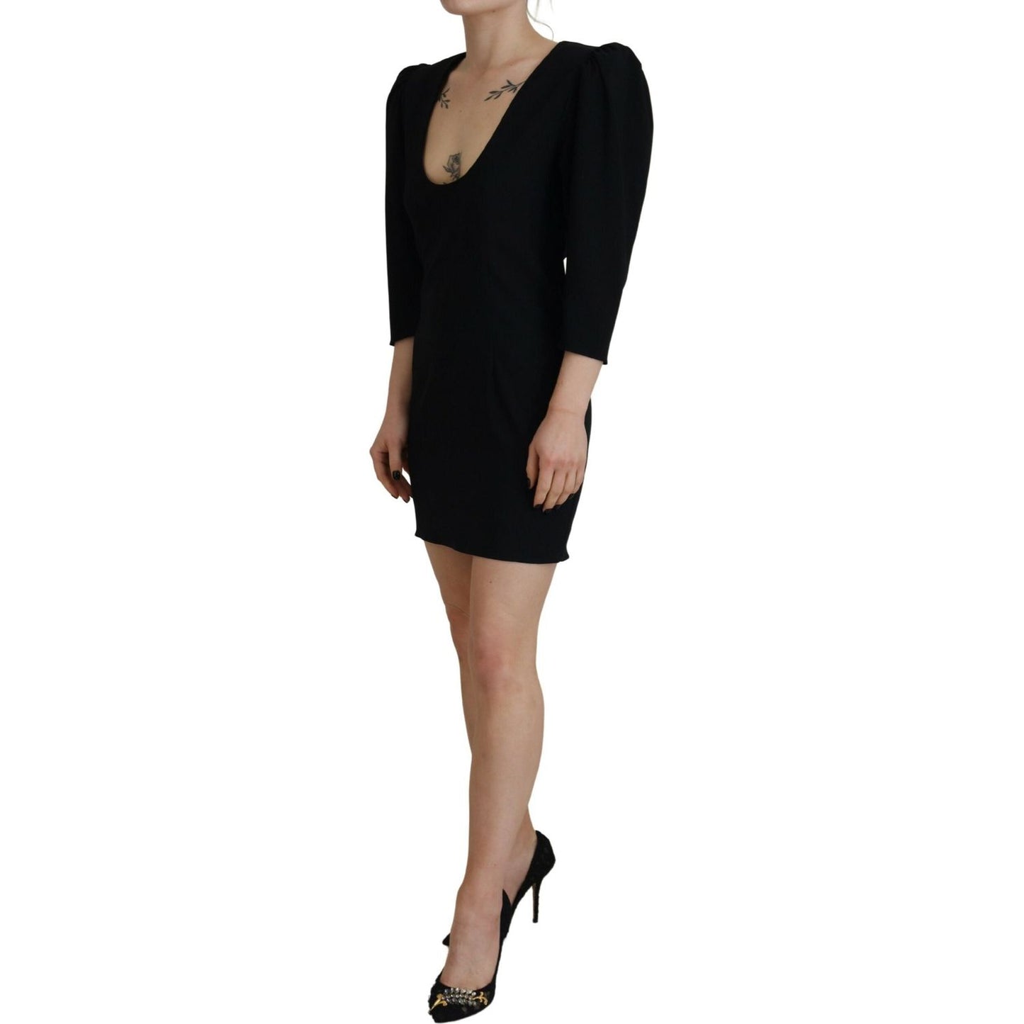 Black Polyester Long Sleeves Bodycon Sheath Dress