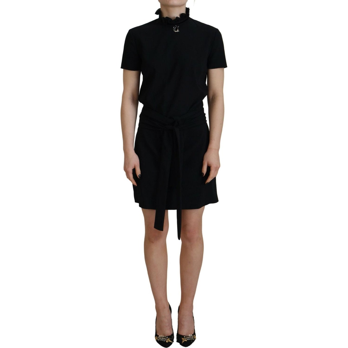 Black Polyester Short Sleeves Sheath Mini Dress